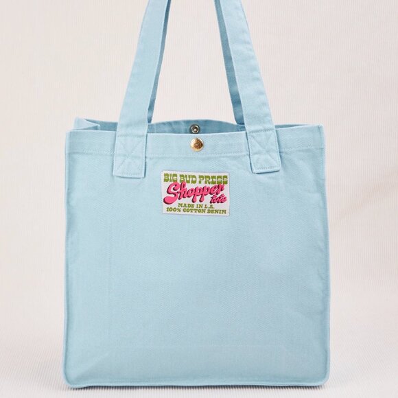 NWT $65 Big Bud Press Shopper Tote Bag Baby Blue 100% Cotton Denim Made in L.A. - Picture 1 of 5